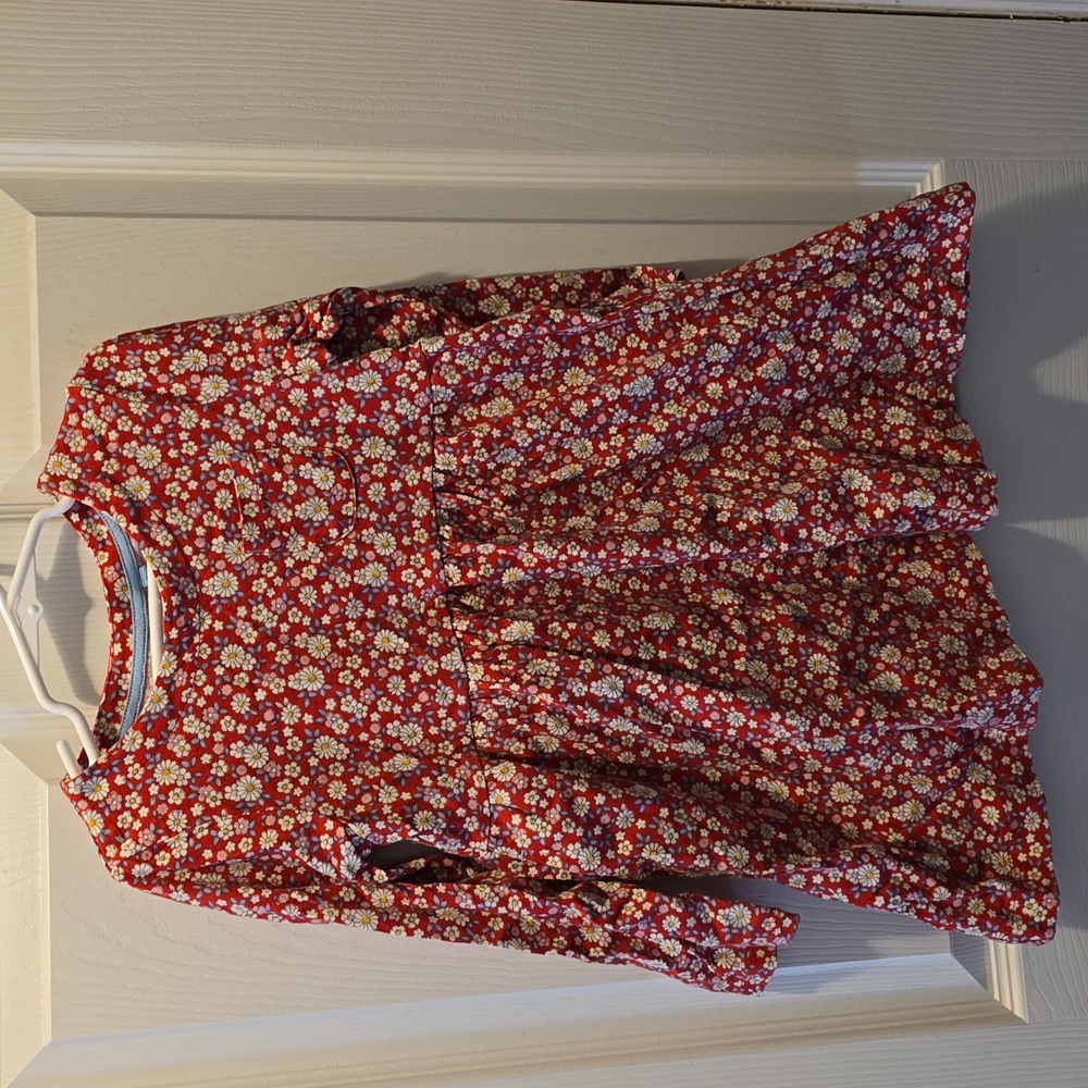 Mini Boden Floral Dress Red Size 5/6 with Pockets